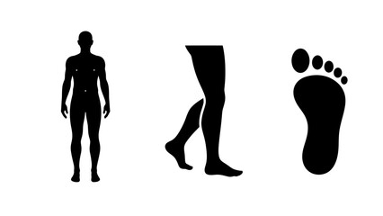 Black silhouette human body parts full figure leg in motion and foot print