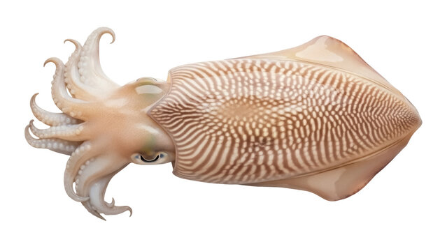 Isolated Cuttlefish on Plain Background, Squid with Textured Mantle and Ten Tentacles, Marine Animal