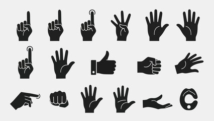 Black and white hand gestures collection illustrations isolated on white background