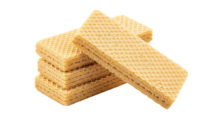 Isolated wafer cookies stacked, light brown crunchy snack, wafers filled with sweet cream