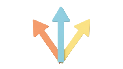 Isolated three-way arrow symbol with colorful options, directions, and way forward, choices