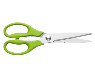 Isolated scissors tool with green grip for craft projects and cutting paper, design element
