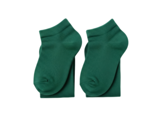 Isolated, a pair of green ankle socks; clothing for fall, winter, casual, or athletic wear