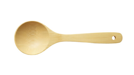 Isolated wooden ladle for scooping ingredients, kitchen utensil, natural color, cooking tool