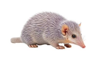 Isolated small tenrec in studio, spiny mammal, cute animal with pointy snout, nocturnal creature