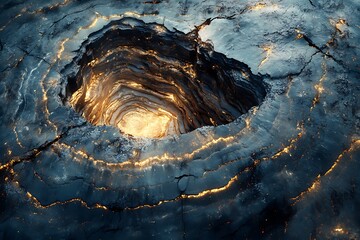Mysterious geological formation with golden accents and depth of the hole