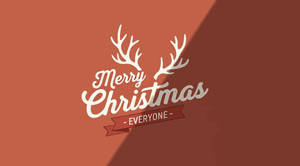 Minimalist Christmas greeting design with white antlers, decorative “Merry Christmas” text, and red ribbon banner reading “Happy 2016” on warm reddish background, evoking festive cheer and holiday spi