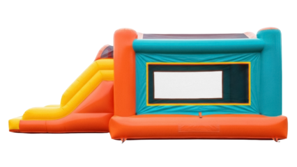 Isolated Inflatable Bounce House With Slide, Summer Fun Entertainment, Playtime Activity