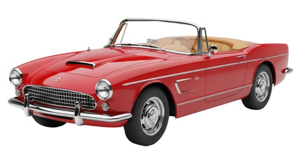 Isolated Vintage red convertible car, classic Italian luxury vehicle with tan interior