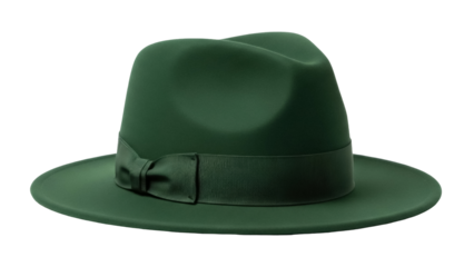 Isolated Green Fedora Hat for Men or Women with Banded Ribbon, a Stylish Head Accessory