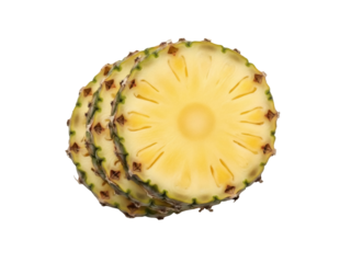 Isolated cross section of fresh pineapple slices in stack, healthy fruit, delicious food