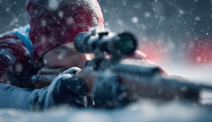 A biathlete is preparing for prone shooting.