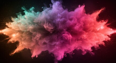 Fototapeta premium Abstract colorful smoke cloud explosion against dark background