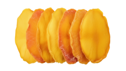 Isolated Dried Mango Slices, Sweet and Healthy Tropical Fruit Snack, Food Ingredient