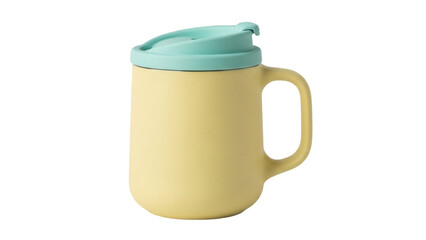 Isolated mug with handle and lid for coffee and tea drinking, reusable to go, close up