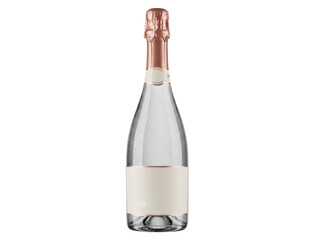 Isolated elegant clear glass champagne bottle with a rose gold cap for celebrations and events