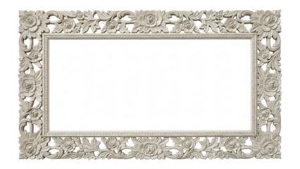 Isolated decorative floral carved photo frame, ornate vintage mirror, wood carving pattern