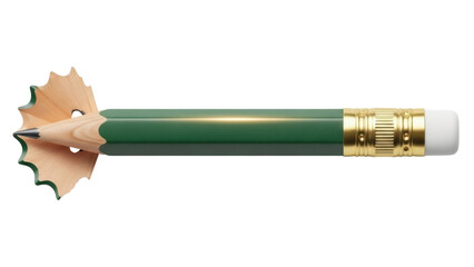 Isolated Green Pencil with Shavings Represents Precision and Attention to Detail, Horizontal