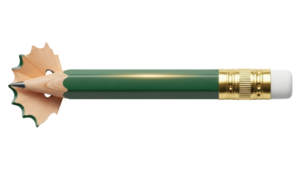 Isolated Green Pencil with Shavings Represents Precision and Attention to Detail, Horizontal