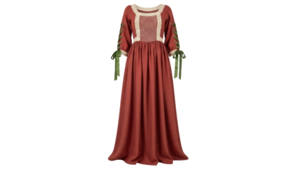 Isolated Renaissance-style long dress with laces, Medieval gown, historical fashion look