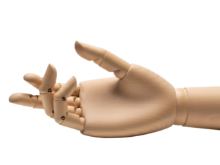 Isolated wooden hand, mannequin. anatomical model, human part. artificial, prosthetic limb