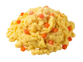 Isolated scrambled eggs with diced carrots, a delicious and quick breakfast dish or snack option
