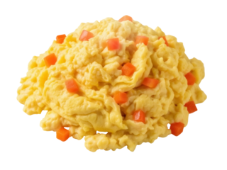 Isolated scrambled eggs with diced carrots, a delicious and quick breakfast dish or snack option