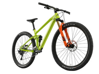 Isolated Full Suspension Mountain Bicycle, Neon Green Frame, Modern Design, Trail Ready