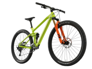 Isolated Full Suspension Mountain Bicycle, Neon Green Frame, Modern Design, Trail Ready
