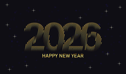 Elegant 2026 Happy New Year design featuring golden linear typography on a dark starry background, perfect for festive greetings, banners, and social media posts. © DEEP