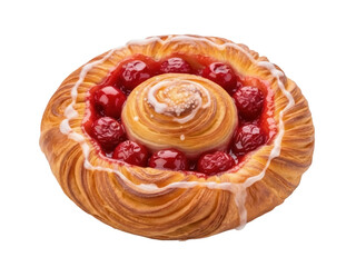 Isolated cherry pastry, sweet danish dessert ready to eat, delectable food presentation