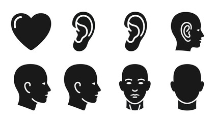 Black silhouette human face and body parts icons set vector illustration
