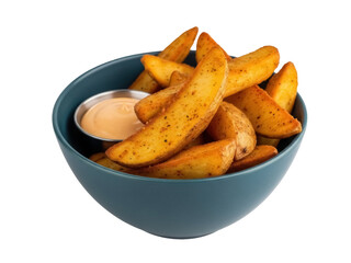 Isolated bowl of potato wedges and dipping sauce ready to be served for lunch or dinner