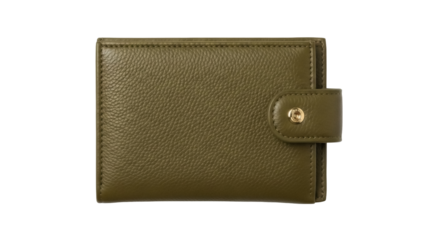 Isolated leather wallet in a close-up view with a button closure for money and cards storage
