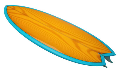 Isolated Wood Surfboard with Turquoise Outline, Watersports, Tropical Beach, Sport Recreation