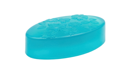 Isolated blue molded soap with floral design, cleanliness and hygiene object for personal use