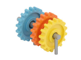 Isolated gears in motion colorful interlocking mechanical wheels engineering solution concept