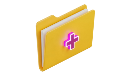 Isolated folder with medical cross sign, data organization with document file symbol icon