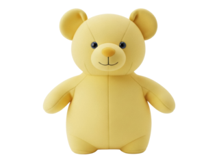 Isolated cute stuffed toy in a yellow color, soft stuffed animal for children and babies