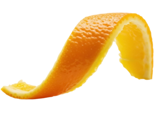 Isolated Orange Peel Curlicue, Citrus Fruit Twist Garnish Ingredient, Food Preparation Detail