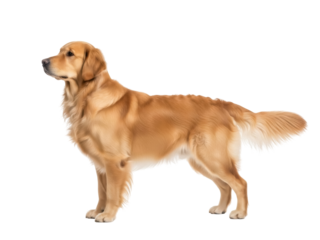 Isolated retriever stands and poses in natural light, elegant dog, domesticated, no retouching