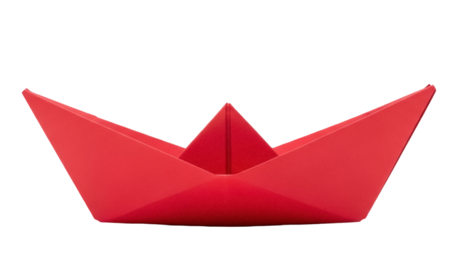 Isolated red origami paper boat, simple plaything, nautical toy, summer and travel theme - Powered by Adobe