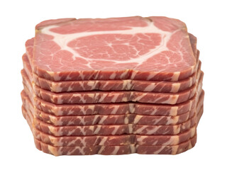 Isolated Stack of Sliced Capocollo Cold Cuts for Sandwiches in Commercial Food Display Case