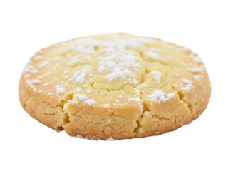 Isolated shortbread sugar cookie treat dusted with powdered sugar for the holidays or dessert