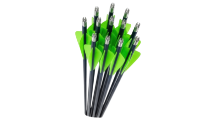 Isolated Arrows with Green Fletching, Targeting Equipment for Bow and Arrow Practice