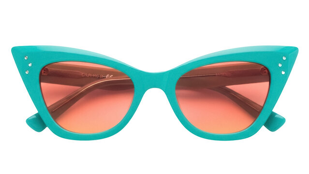 Isolated turquoise cat-eye retro-style sunglasses with colored lenses against neutral backdrop - Powered by Adobe