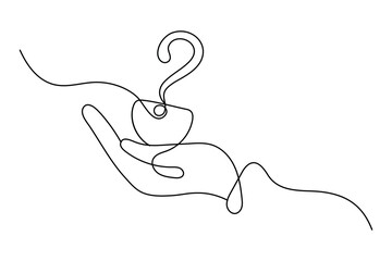 Minimalist question mark and hand continuous line art vector
