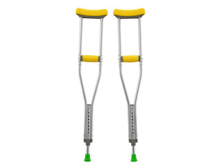 Isolated pair of aluminum arm crutches used as mobility assistance devices for walking aids