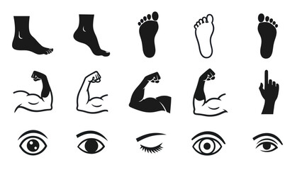 Obraz premium Black and white human body parts foot arm and eye silhouettes