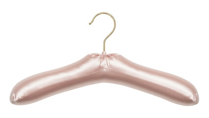 Isolated padded clothes hanger with gold hook, stylish garment support for apparel care